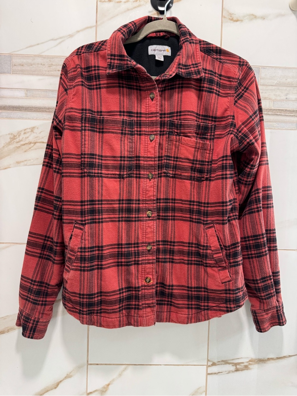 Carhartt Red and Black Plaid Button-Down Shirt Jacket size small (4-6) - Picture 9 of 12